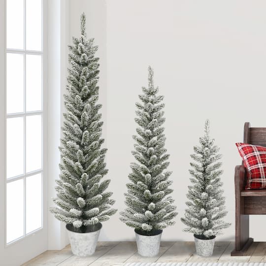 3ft., 4ft., & 5ft. Unlit Flocked Artificial Potted Christmas Trees